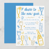 Whimsical NEW YEAR Party Cocktail Drinken Custom Kaart (Voorkant / Achterkant)