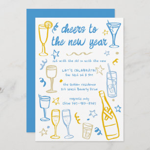 Whimsical NEW YEAR Party Cocktail Drinken Custom Kaart