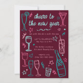 Whimsical NEW YEAR Party Cocktail Drinken Custom Kaart (Voorkant)