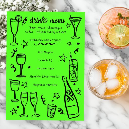 Whimsical NEW YEAR Party Cocktail Drinks Custom  Menu