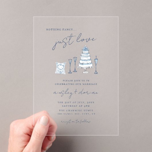 Whimsical Niets Fancy Alleen liefde bruiloft doodl Acryl Uitnodigingen (Insitu (Draagbaar))