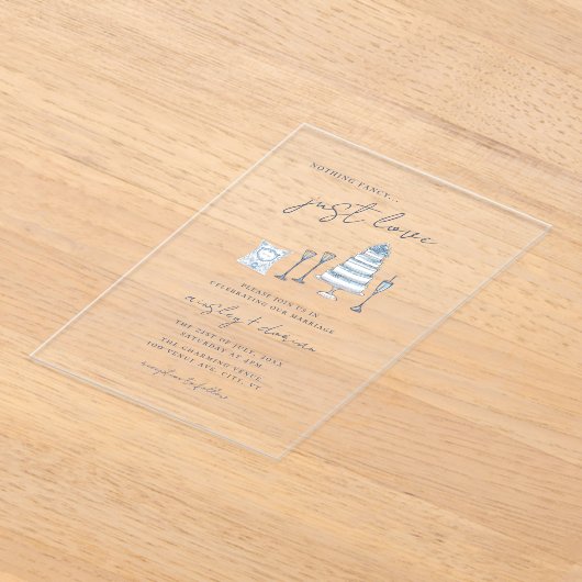 Whimsical Niets Fancy Alleen liefde bruiloft doodl Acryl Uitnodigingen (Laagn)