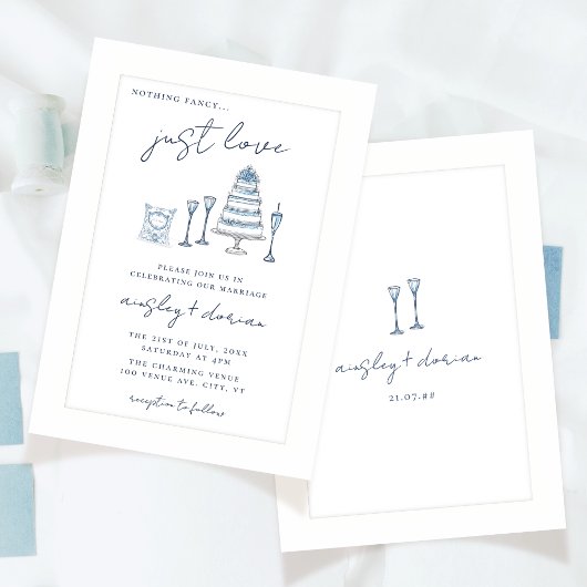 Whimsical Niets Fancy Alleen liefde bruiloft doodl Kaart