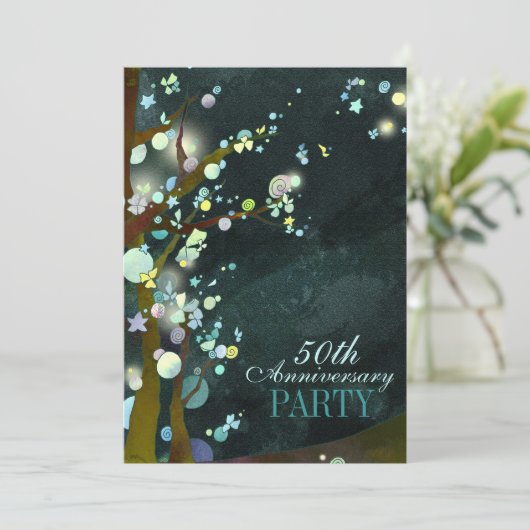 Whimsical Night 50th Jubileum Party Kaart (Staand voorkant)