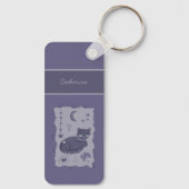 Whimsical Night Cat Folk Art Custom Keychain (Achterkant)