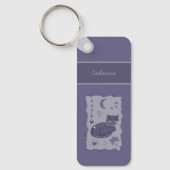 Whimsical Night Cat Folk Art Custom Keychain (Voorkant)