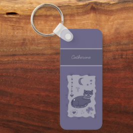Whimsical Night Cat Folk Art Custom Keychain