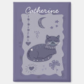 Whimsical Night Cat Folk Art Custom Magnet (Voorkant)