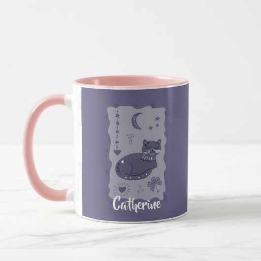 Whimsical Night Cat Folk Art Custom Mug Mok (Links)