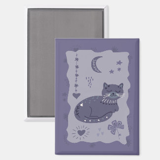 Whimsical Night Cat Folk Art Magnet