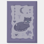 Whimsical Night Cat Folk Art Magnet (Voorkant)