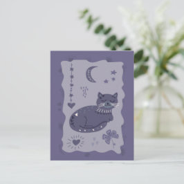 Whimsical Night Cat Folk Art Postcard Briefkaart