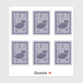 Whimsical Night Cat Folk Art Sticker (Vel)