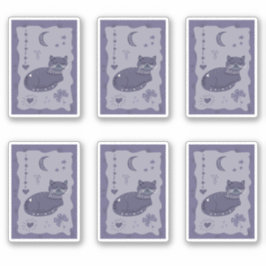 Whimsical Night Cat Folk Art Sticker