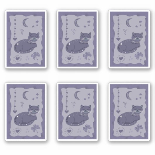 Whimsical Night Cat Folk Art Sticker (Voorkant)