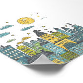 Whimsical Night CityScape – speelse handgetekende  Poster (Hoek)