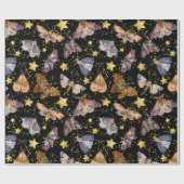 Whimsical Night Moth Butterflies Faux Gold Stars Cadeaupapier (Vlak)