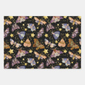 Whimsical Night Moth Butterflies Faux Gold Stars Inpakpapier Vel (Voorkant 2)