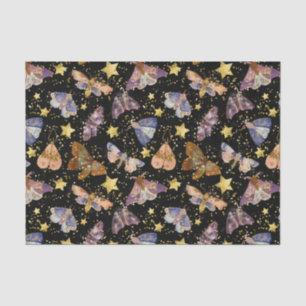 Whimsical Night Moth Butterflies Faux Gold Stars Tissuepapier