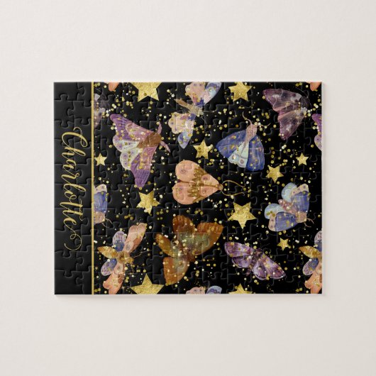 Whimsical Night Moth Butterflies Glitter Star Name Legpuzzel (Horizontaal)