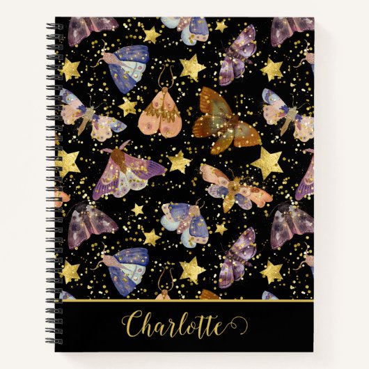Whimsical Night Moth Butterflies Glitter Star Name Notitieboek (Voorkant)