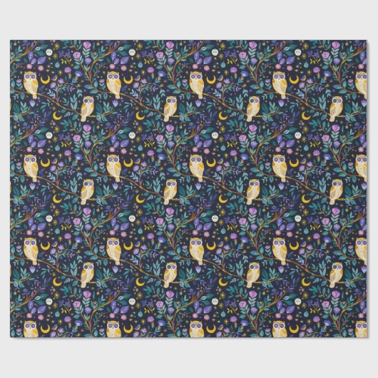Whimsical Night Owl Pattern – betoverend bos Cadeaupapier (Vlak)