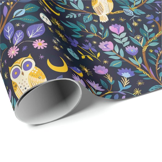 Whimsical Night Owl Pattern – betoverend bos Cadeaupapier (Rol Hoek)