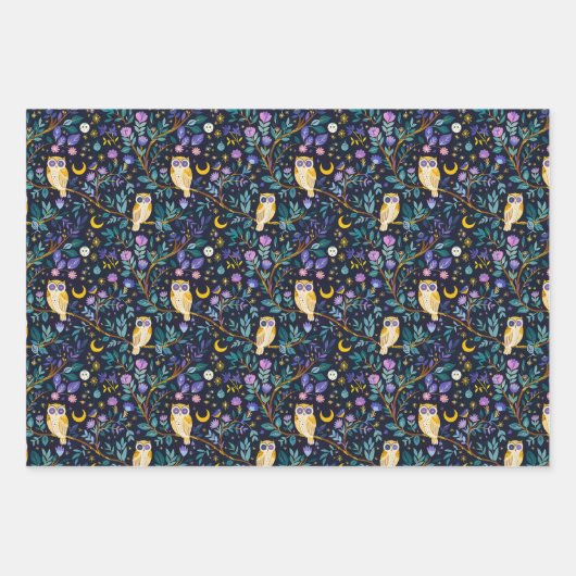 Whimsical Night Owl Pattern – betoverend bos Inpakpapier Vel (Voorkant 3)