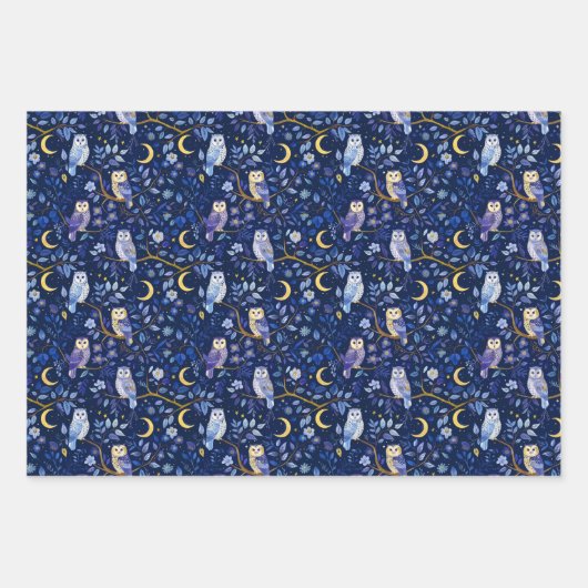 Whimsical Night Owl Pattern – betoverend bos Inpakpapier Vel (Voorkant 2)
