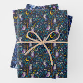 Whimsical Night Owl Pattern – betoverend bos Inpakpapier Vel (In situ)