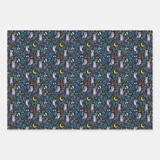 Whimsical Night Owl Pattern – betoverend bos Inpakpapier Vel (Voorkant)