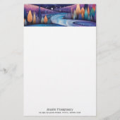 Whimsical Night - rivier, bomen en bergen Briefpapier (Voorkant)