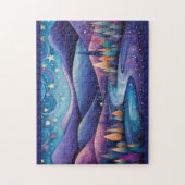Whimsical Night - rivier, bomen en bergen Legpuzzel (Verticaal)