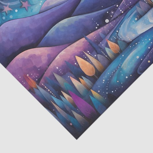 Whimsical Night - rivier, bomen en bergen Tissuepapier (Detail)