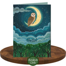 Whimsical Night Sky Owl Crescent Moon Tekening
