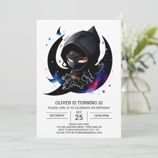 Whimsical Ninja Sword Kinderen Verjaardag Kaart (Staand voorkant)