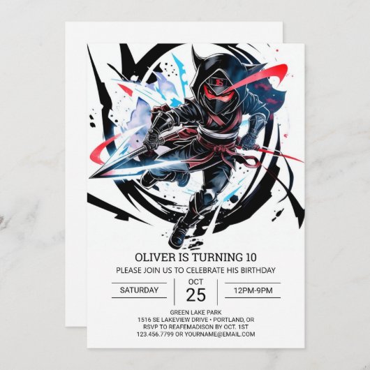 Whimsical Ninja Verrassingsverjaardag Kaart (Voorkant / Achterkant)