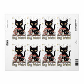 Whimsical noir cat framed by red mushrooms and pal etiket (Full Sheet)