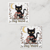 Whimsical noir cat framed by red mushrooms and pal informatiekaartje (Voorkant / Achterkant)