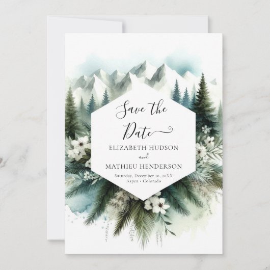 Whimsical Non Photo Mountain Wedding Save The Date (Voorkant)