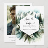 Whimsical Non Photo Mountain Wedding Save The Date (Voorkant / Achterkant)