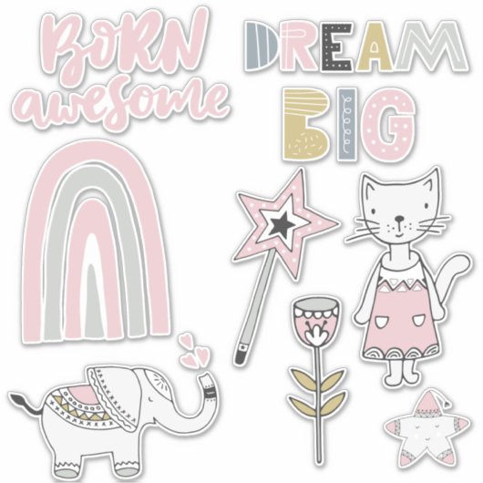Whimsical Nordic Girly Assorteerde Stickers (Voorkant)