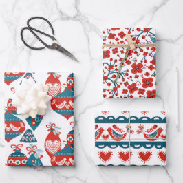 Whimsical Nordic Kerstsierents and Deer Inpakpapier Vel