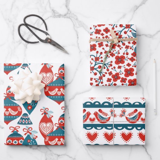 Whimsical Nordic Kerstsierents and Deer Inpakpapier Vel (Voorkant)