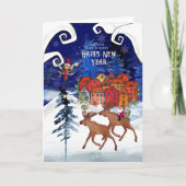 Whimsical Nordic Santa on a Moose Happy New Year  Feestdagen Kaart (Voorkant)