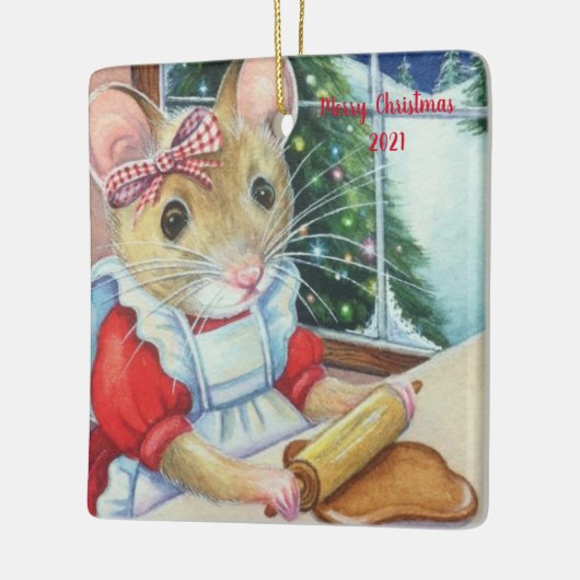 Whimsical North Pole Gingerbread Baker Mouse Art Keramisch Ornament (Links)