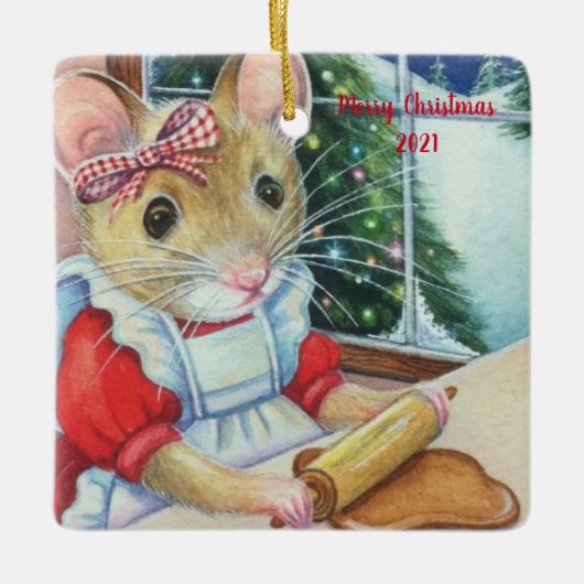 Whimsical North Pole Gingerbread Baker Mouse Art Keramisch Ornament (Voorkant)