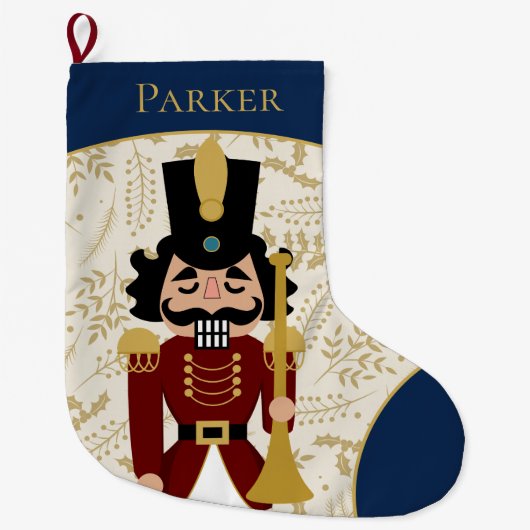 Whimsical Notenkraker Blauw en Beige Grote Kerstsok (Voorkant)