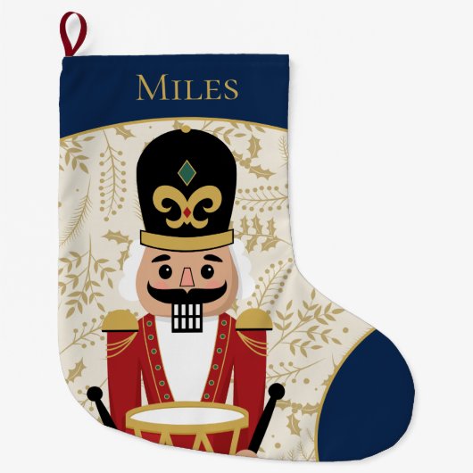 Whimsical Notenkraker Blauw en Beige Grote Kerstsok (Voorkant)