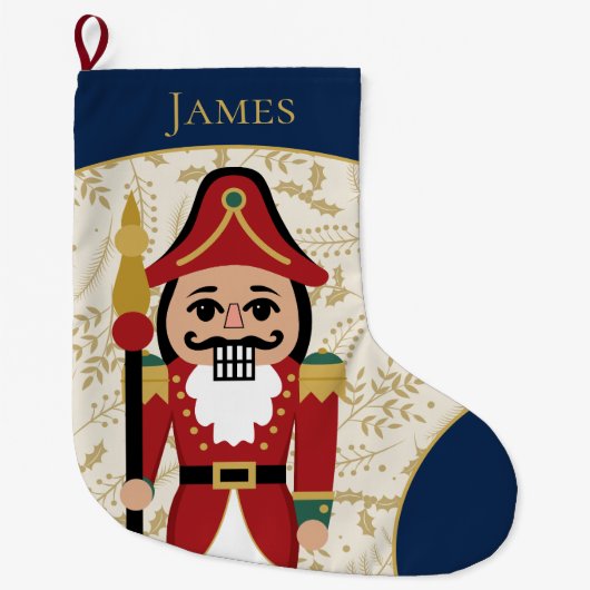 Whimsical Notenkraker Blauw en Beige Grote Kerstsok (Voorkant)